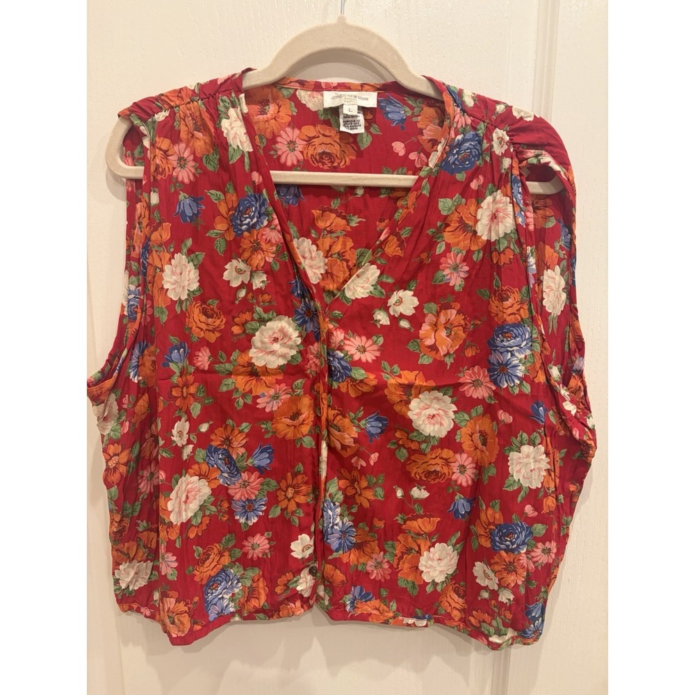 Jones New York top large red floral sleeveless  Button women's Sz Petite‎ L Crop